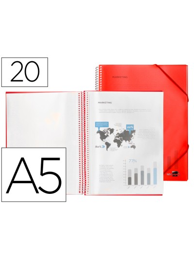 Carpeta liderpapel escaparate con espiral 20 fundas polipropileno din a5 roja