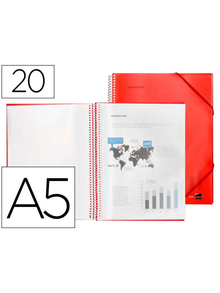 Carpeta liderpapel escaparate con espiral 20 fundas polipropileno din a5 roja Carpeta liderpapel escaparate con espiral 20 fundas polipropileno din a5 roja