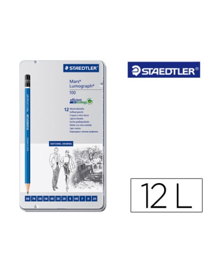 Lapices de grafito staedtler mars lumograph 100 caja metalica de 12 lapices 8b- 7b-6b-5b-4b-3b-2b-b-hb-f-h-2h