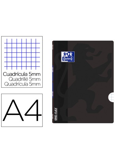 Libreta escolar oxford openflex tapa flexible optik paper 48 hojas din a4 cuadro 5 mm color negro