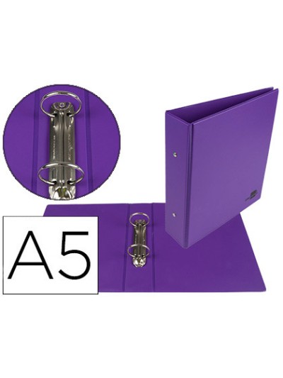 Carpeta de 2 anillas 40 mm redondas liderpapel a5 carton forrado pvc violeta