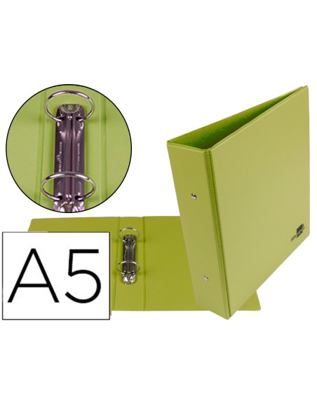 Carpeta de 2 anillas 40 mm redondas liderpapel a5 carton forrado pvc verde pistacho