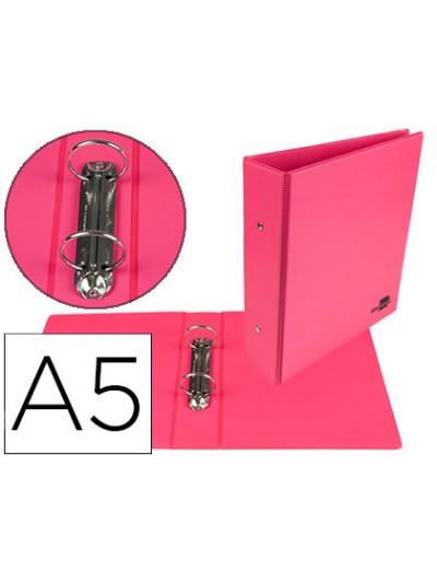 Carpeta de 2 anillas 40 mm redondas liderpapel a5 carton forrado pvc fucsia