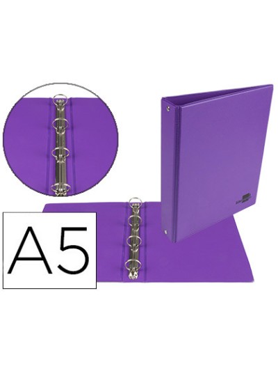 Carpeta de 4 anillas 25 mm redondas liderpapel a5 carton forrado pvc violeta