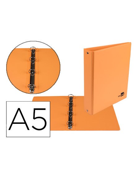 Carpeta de 4 anillas 25 mm redondas liderpapel a5 carton forrado pvc naranja