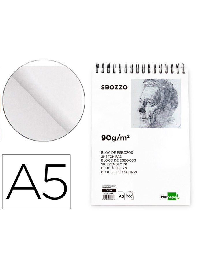 Bloc dibujo liderpapel esbozos espiral a5 148x210 mm 100 hojas 90gr/m2 sin recuadro Bloc dibujo liderpapel esbozos espiral a5 148x210 mm 100 hojas 90gr/m2 sin recuadro