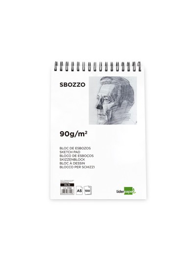 Bloc dibujo liderpapel esbozos espiral a5 148x210 mm 100 hojas 90gr/m2 sin recuadro