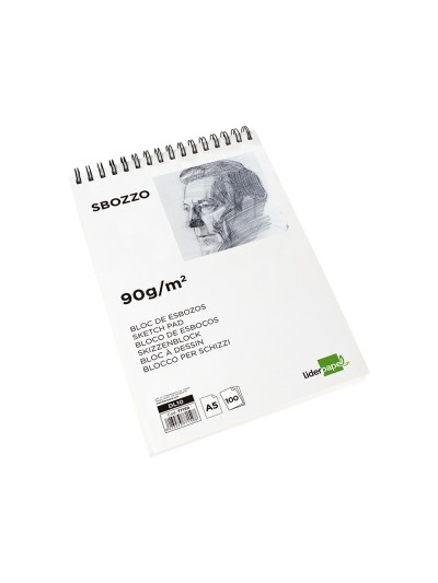 Bloc dibujo liderpapel esbozos espiral a5 148x210 mm 100 hojas 90gr/m2 sin recuadro