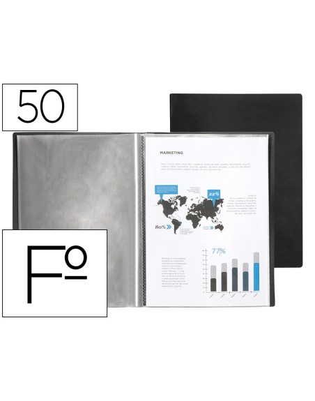 Carpeta liderpapel escaparate 50 fundas pvc folio negro