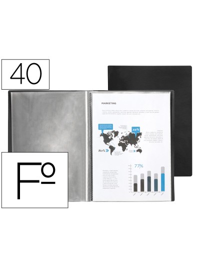 Carpeta liderpapel escaparate 40 fundas pvc folio negro