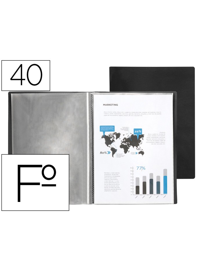 Carpeta liderpapel escaparate 40 fundas pvc folio negro Carpeta liderpapel escaparate 40 fundas pvc folio negro