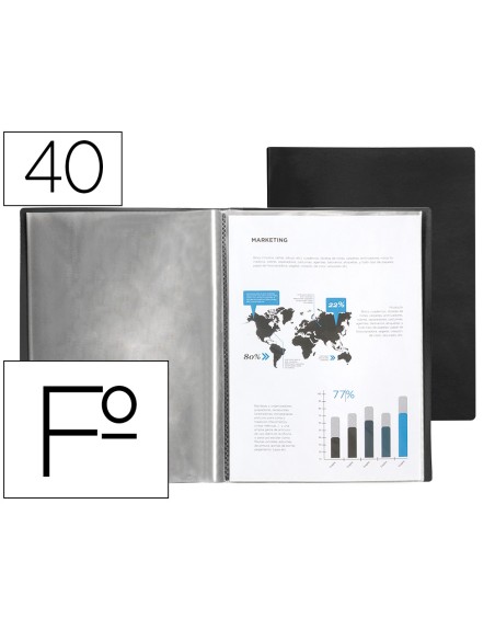 Carpeta liderpapel escaparate 40 fundas pvc folio negro