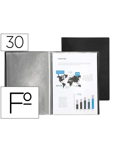 Carpeta liderpapel escaparate 30 fundas pvc folio negro