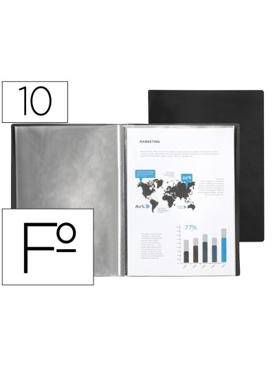 Carpeta liderpapel escaparate 10 fundas pvc folio negro