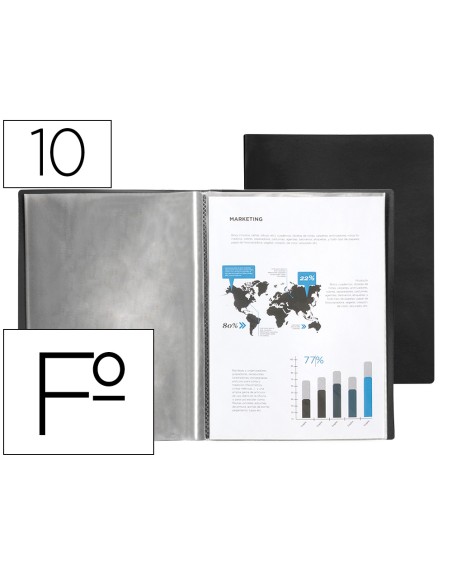 Carpeta liderpapel escaparate 10 fundas pvc folio negro