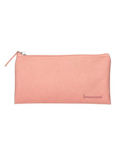 Estuche portatodo liderpapel plano ancho una cremallera 200x100 mm rosa melocoton