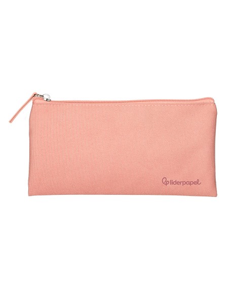 Estuche portatodo liderpapel plano ancho una cremallera 200x100 mm rosa melocoton
