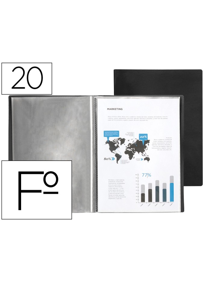 Carpeta liderpapel escaparate 20 fundas pvc folio negro Carpeta liderpapel escaparate 20 fundas pvc folio negro