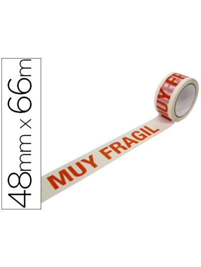 Cinta adhesiva polipropileno blanca impresion muy fragil para embalaje 66 mt x 48 mm
