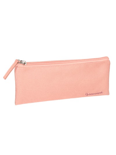 Estuche portatodo liderpapel plano ancho una cremallera 200x100 mm rosa melocoton