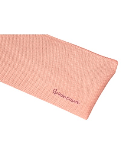 Estuche portatodo liderpapel plano ancho una cremallera 200x100 mm rosa melocoton