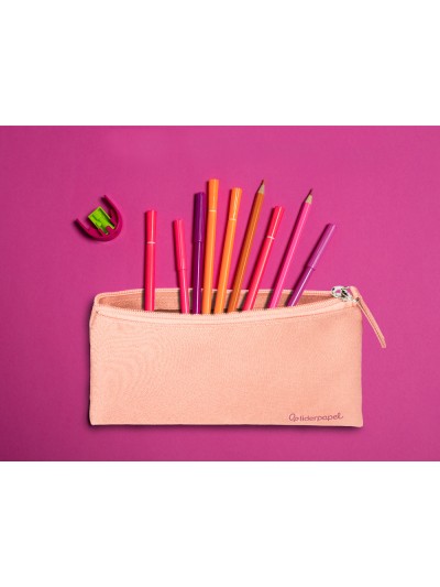 Estuche portatodo liderpapel plano ancho una cremallera 200x100 mm rosa melocoton