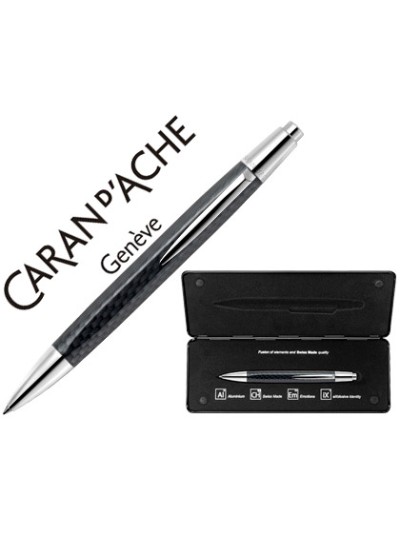 Boligrafo caran d'ache alchemix cuerpo fibra de carbono adornos cromados brillante con estuche punta