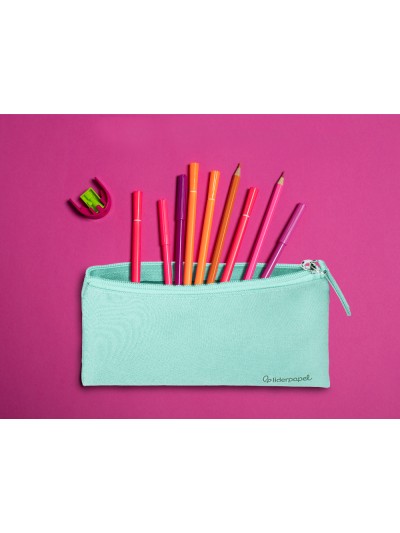 Estuche portatodo liderpapel plano ancho una cremallera 200x100 mm verde manzana