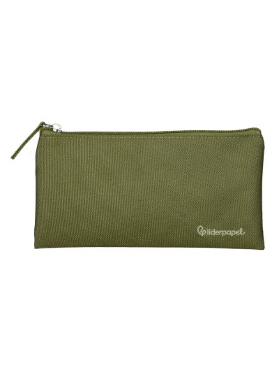 Estuche portatodo liderpapel plano ancho una cremallera 200x100 mm verde militar