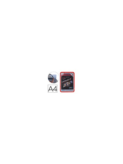 Marco porta anuncios tarifold magneto din a4 con 4 bandas magneticas en el dorso color rojo pack de 2 unidades