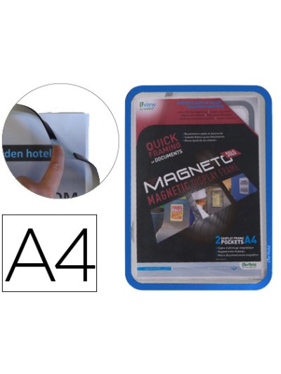 Marco porta anuncios tarifold magneto din a4 con 4 bandas magneticas en el dorso color azul pack de 2 unidades