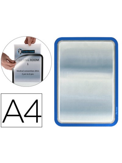 Marco porta anuncios tarifold magneto din a4 dorso adhesivo removible color azul pack de 2 unidades