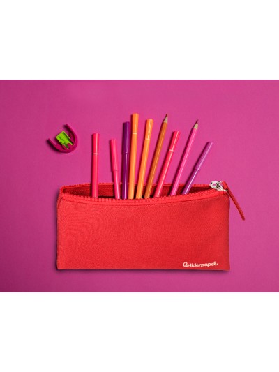 Estuche portatodo liderpapel plano ancho una cremallera 200x100 mm rojo