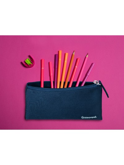 Estuche portatodo liderpapel plano ancho una cremallera 200x100 mm azul marino
