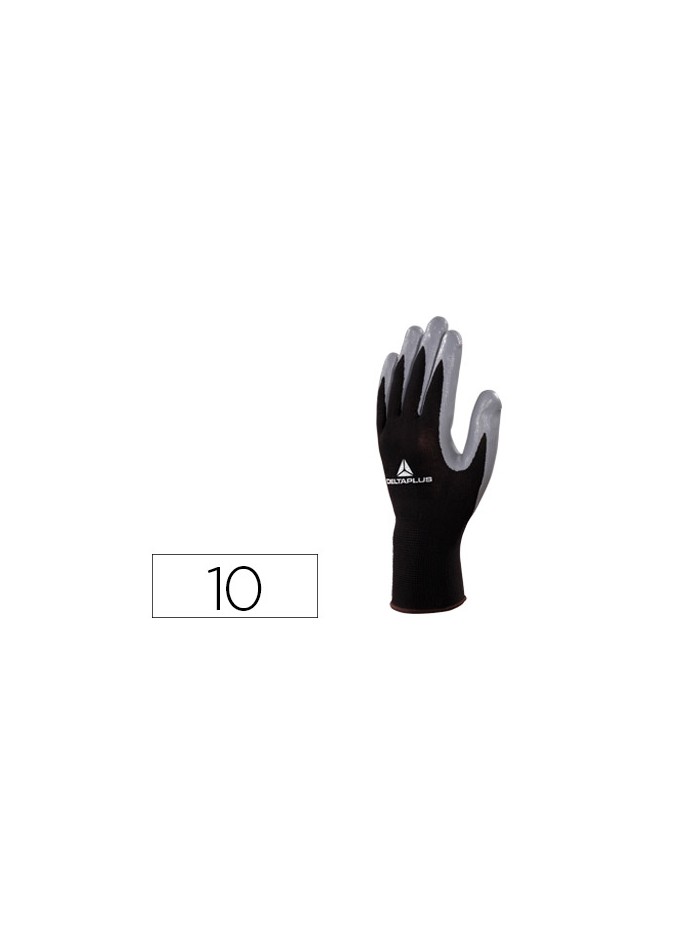 Guantes deltaplus de punto poliester palma de nitrilo especial para mecanica grasas aceites negro-gris talla 10 Guantes deltaplus de punto poliester palma de nitrilo especial para mecanica grasas aceites negro-gris talla 10