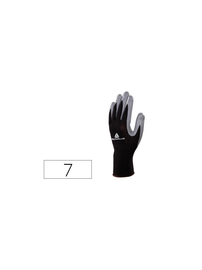 Guantes deltaplus de punto poliester palma de nitrilo especial para mecanica grasas aceites negro-gris talla 7 Guantes deltaplus de punto poliester palma de nitrilo especial para mecanica grasas aceites negro-gris talla 7