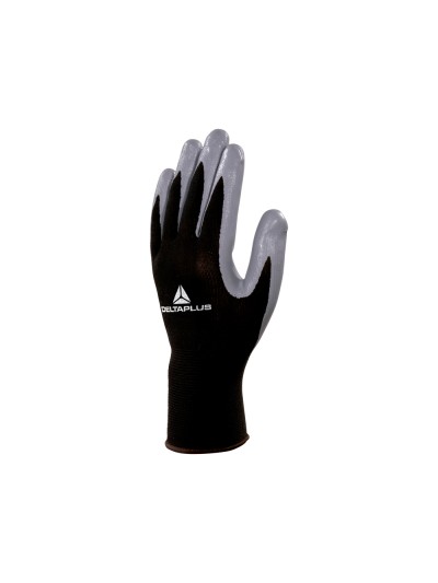 Guantes deltaplus de punto poliester palma de nitrilo especial para mecanica grasas aceites negro-gris talla 7