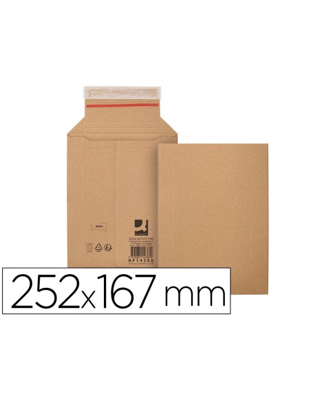 Sobre para envios q-connect carton 100% reciclado y reciclable cierre autoadhesivo252x167x72 mm color kraft