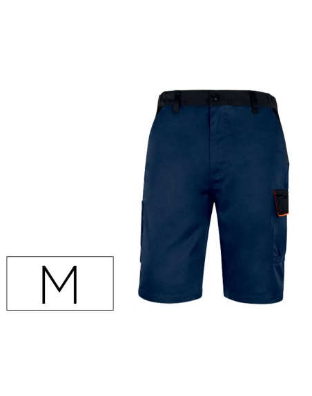 Pantalon de trabajo deltaplus bermuda cintura ajustable 5 bolsillos color azul naranjatalla m