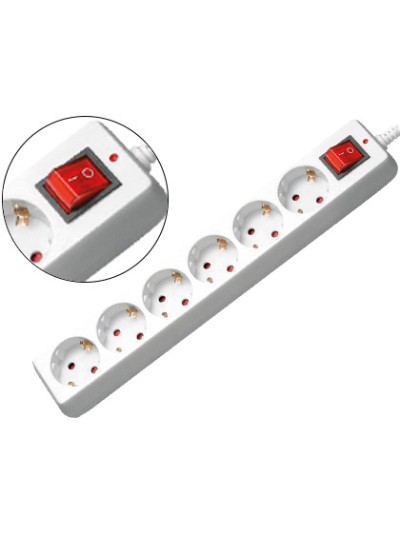 Regleta 6 tomas mediarange con interruptor longitud cable 1,4m color blanco