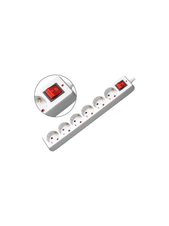 Regleta 6 tomas mediarange con interruptor longitud cable 1,4m color blanco Regleta 6 tomas mediarange con interruptor longitud cable 1,4m color blanco