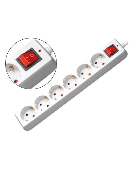 Regleta 6 tomas mediarange con interruptor longitud cable 1,4m color blanco