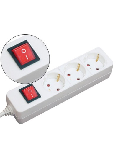 Regleta 3 tomas mediarange blanca con interruptor longitud cable 1,4m