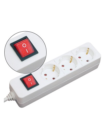 Regleta 3 tomas mediarange blanca con interruptor longitud cable 1,4m