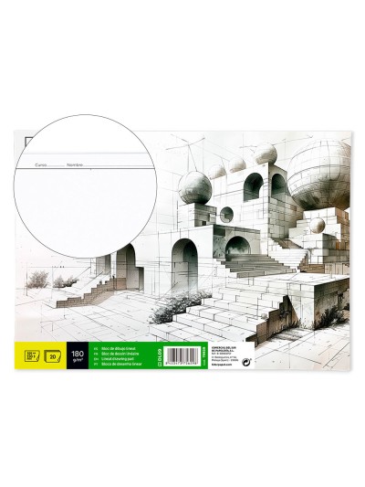 Bloc dibujo liderpapel lineal encolado 230x325mm 20 hojas 180 gr/m2 con recuadro