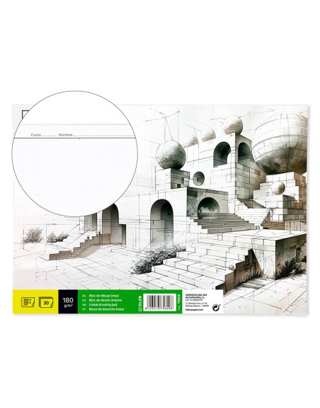 Bloc dibujo liderpapel lineal encolado 230x325mm 20 hojas 180 gr/m2 con recuadro