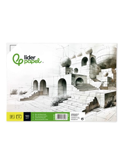 Bloc dibujo liderpapel lineal encolado 230x325mm 20 hojas 180 gr/m2 con recuadro