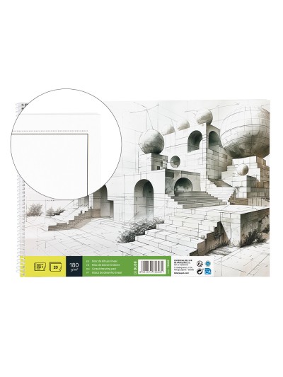 Bloc dibujo liderpapel lineal espiral 230x325mm 20 hojas 180 gr/m2 con recuadro perforado