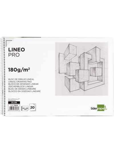 Bloc dibujo liderpapel lineal espiral 230x325mm 20 hojas 180 gr/m2 con recuadro perforado