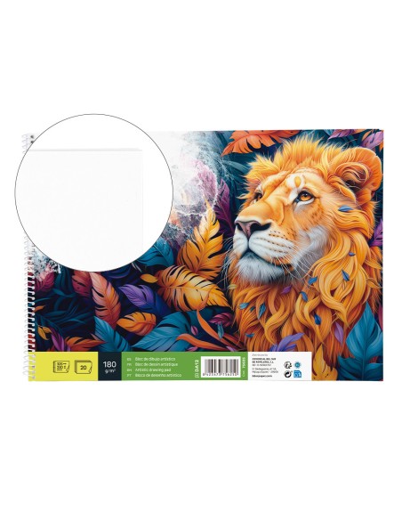 Bloc dibujo liderpapel artistico espiral 230x325mm 20 hojas 180g/m2 sin recuadro perforado